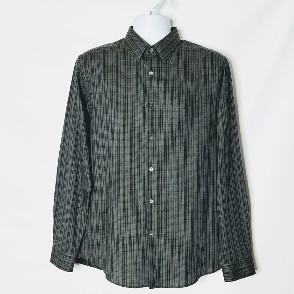 Theory Irving Arch Flanella Mens Shirt, Size M, Black & Gray